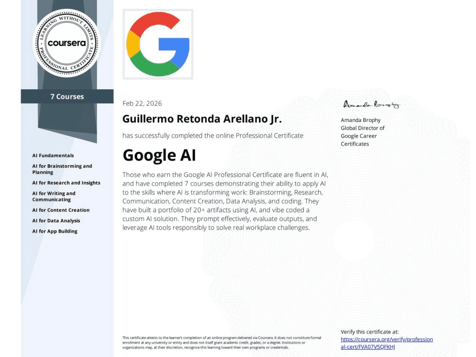 Google AI Professional certificate